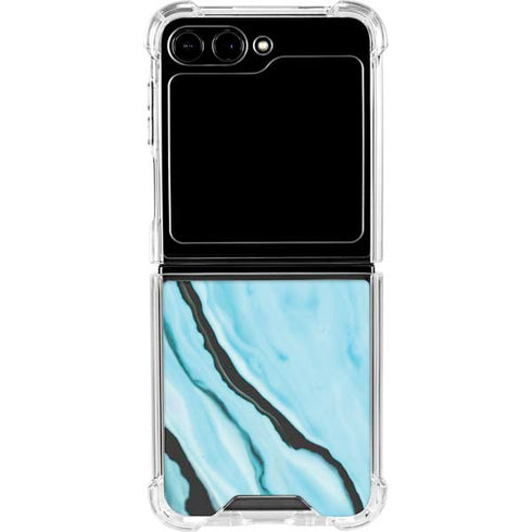 Aqua Blue Marble Ink Galaxy Z Flip6 Clear Case